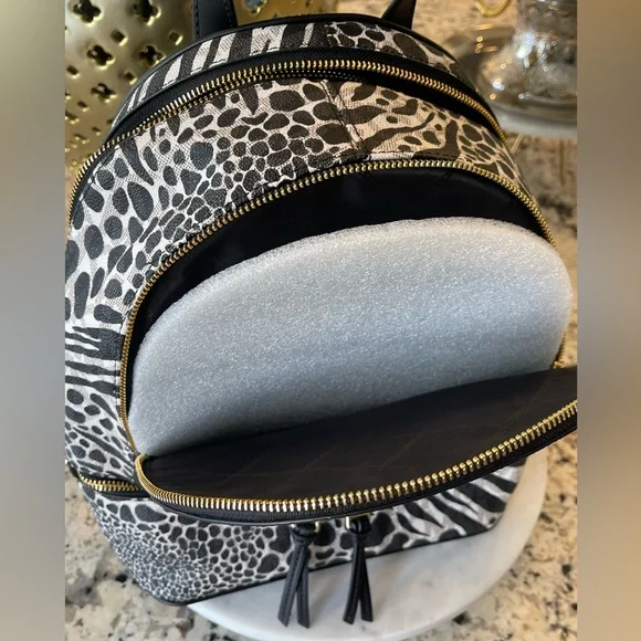 Michael Kors RheaBlack White MK Signature Zebra Medium Backpack